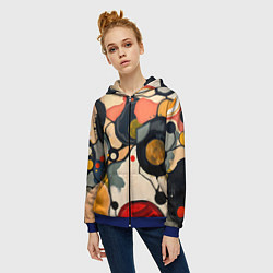 Толстовка на молнии женская Абстракция с кругами и краской, цвет: 3D-синий — фото 2