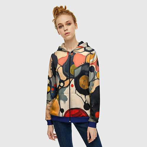 Женская толстовка на молнии Абстракция с кругами и краской / 3D-Синий – фото 3