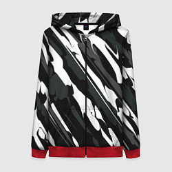 Толстовка на молнии женская Разводы белым на черном, цвет: 3D-красный