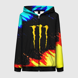 Толстовка на молнии женская Monster energy огненные краски, цвет: 3D-черный