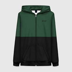Женская толстовка на молнии Sport тёмно-зелёный с чёрным пополам
