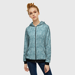 Толстовка на молнии женская Бирюзовый деревенский узор ретро, цвет: 3D-черный — фото 2
