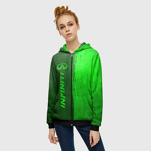 Женская толстовка на молнии Infiniti - green gradient по-вертикали / 3D-Черный – фото 3