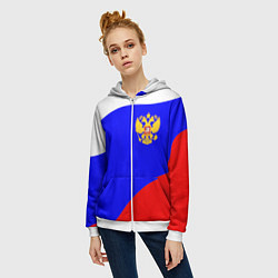 Толстовка на молнии женская Россия волна и герб, цвет: 3D-белый — фото 2
