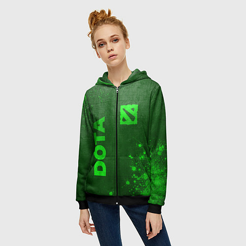 Женская толстовка на молнии Dota - green gradient вертикально / 3D-Черный – фото 3