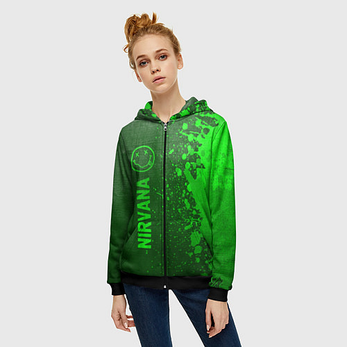 Женская толстовка на молнии Nirvana - green gradient по-вертикали / 3D-Черный – фото 3