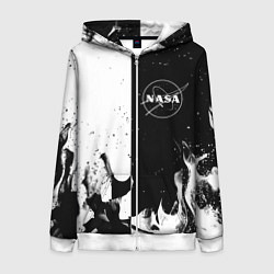Женская толстовка на молнии Nasa черно белый огонь