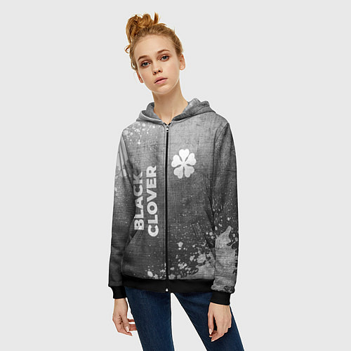 Женская толстовка на молнии Black Clover - grey gradient вертикально / 3D-Черный – фото 3