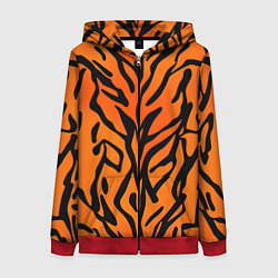 Толстовка на молнии женская Тигровый огненный паттерн, цвет: 3D-красный