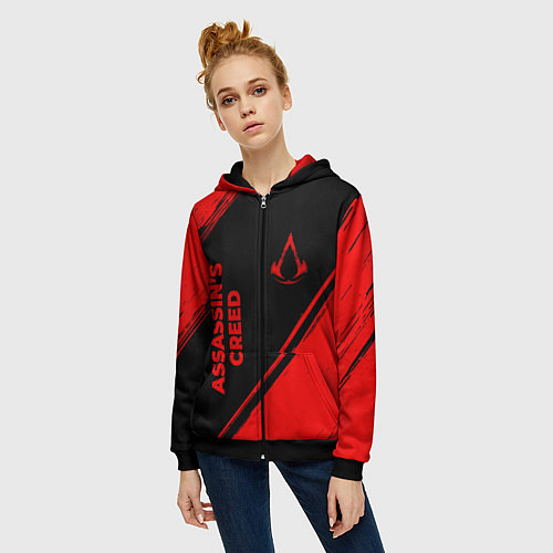Женская толстовка на молнии Assassins Creed - red gradient вертикально / 3D-Черный – фото 3