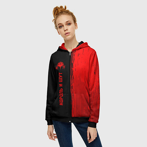 Женская толстовка на молнии Король и Шут - red gradient по-вертикали / 3D-Черный – фото 3