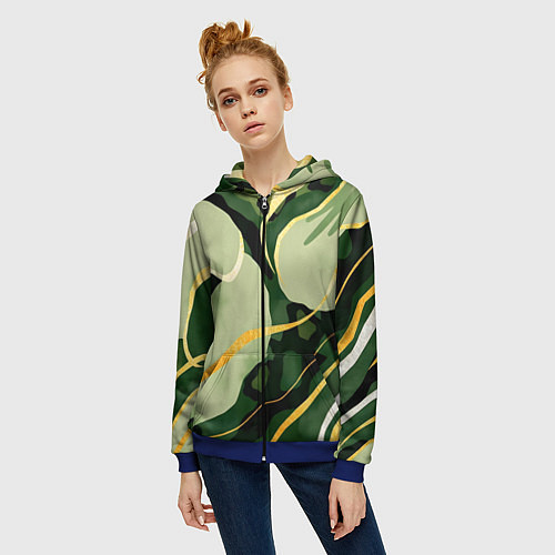 Женская толстовка на молнии Зеленый природный паттерн / 3D-Синий – фото 3