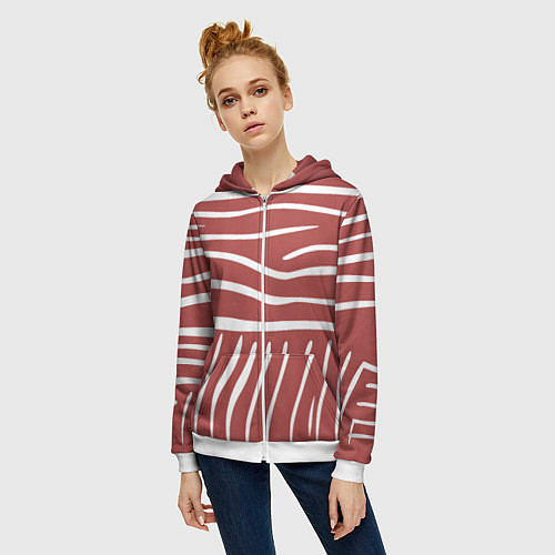 Женская толстовка на молнии Полоски красной зебры / 3D-Белый – фото 3
