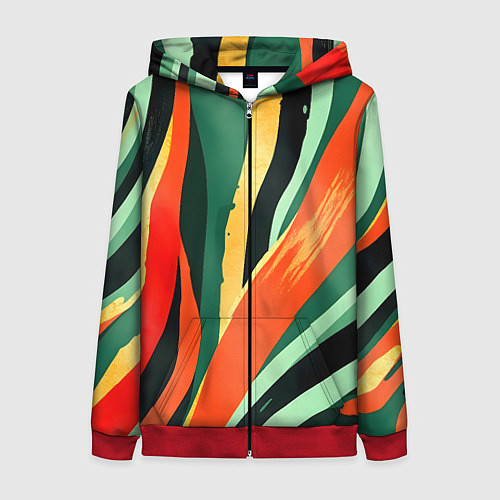 Женская толстовка на молнии Тропическая жаркая абстракция / 3D-Красный – фото 1