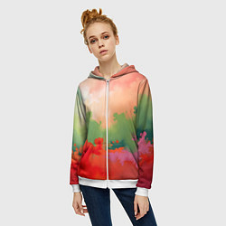 Толстовка на молнии женская Красные и зеленые облака, цвет: 3D-белый — фото 2