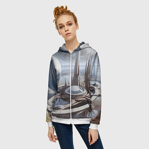 Женская толстовка на молнии Инопланетный город / 3D-Белый – фото 3