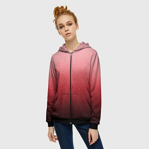 Женская толстовка на молнии Мягкий градиент красно-розовый текстура крошка / 3D-Черный – фото 3