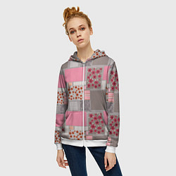 Толстовка на молнии женская Розово-серые разноцветные лоскуты, цвет: 3D-белый — фото 2