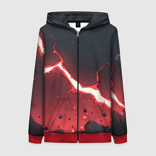 Женская толстовка на молнии Красная молния на черной текстуре / 3D-Красный – фото 1