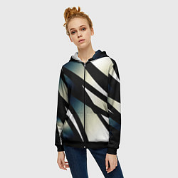 Толстовка на молнии женская Чёрно-белый с синим затемнением полосы, цвет: 3D-черный — фото 2