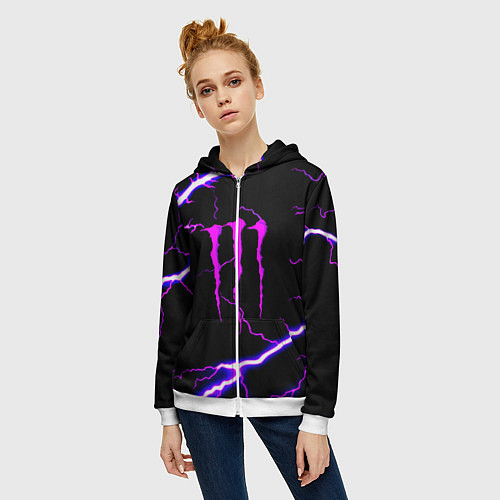 Женская толстовка на молнии Monster energy neon storm / 3D-Белый – фото 3