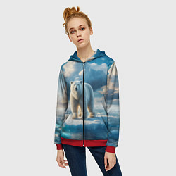 Толстовка на молнии женская Полярный медведь на льдине, цвет: 3D-красный — фото 2