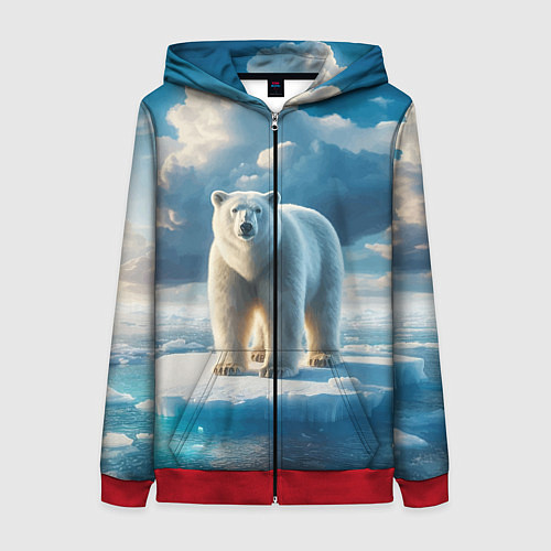Женская толстовка на молнии Полярный медведь на льдине / 3D-Красный – фото 1