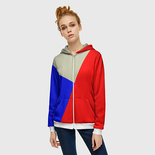 Женская толстовка на молнии Серо-сине-красный трёхцветный / 3D-Белый – фото 3