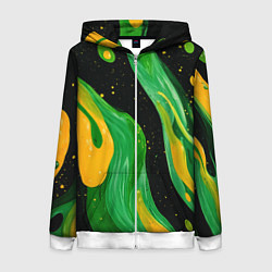 Женская толстовка на молнии Зелено-желтая краска на черном