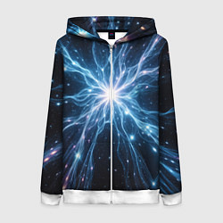 Толстовка на молнии женская Всплеск света и звезды - космическая абстракция, цвет: 3D-белый