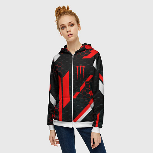 Женская толстовка на молнии Monster energy sport geometry / 3D-Белый – фото 3