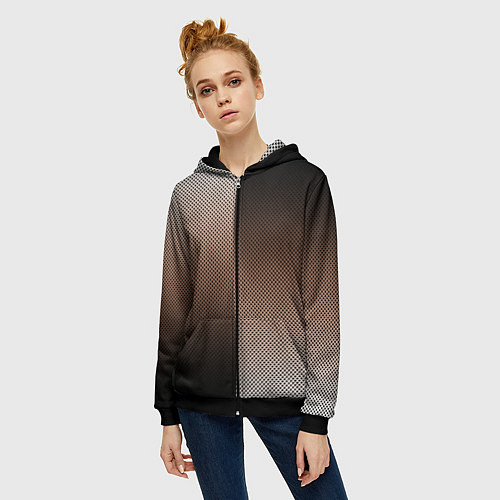 Женская толстовка на молнии Чёрно-коричневый текстурный градиент пополам / 3D-Черный – фото 3