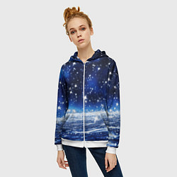 Толстовка на молнии женская Космический синий абстрактный фон - текстура, цвет: 3D-белый — фото 2