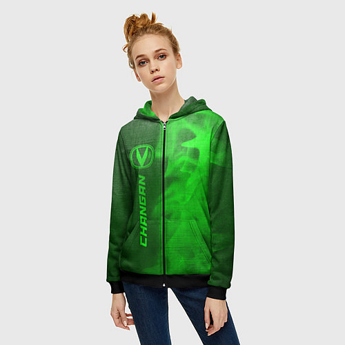 Женская толстовка на молнии Changan - green gradient по-вертикали / 3D-Черный – фото 3