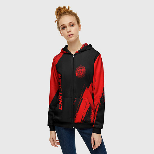 Женская толстовка на молнии Chrysler - red gradient вертикально / 3D-Черный – фото 3