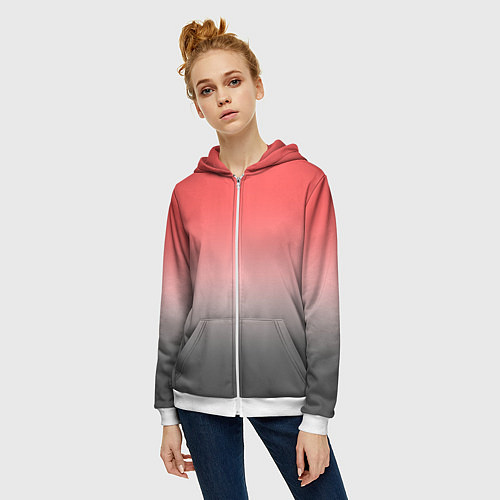 Женская толстовка на молнии Бледный красно-серый градиент / 3D-Белый – фото 3