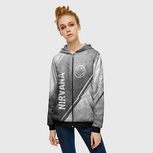 Женская толстовка на молнии Nirvana - grey gradient вертикально / 3D-Черный – фото 3