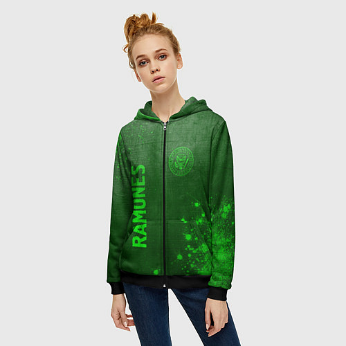 Женская толстовка на молнии Ramones - green gradient вертикально / 3D-Черный – фото 3