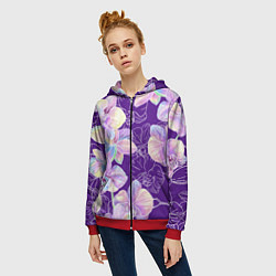 Толстовка на молнии женская Японские акварельные орхидеи, цвет: 3D-красный — фото 2