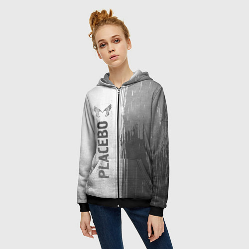 Женская толстовка на молнии Placebo - white gradient по-вертикали / 3D-Черный – фото 3