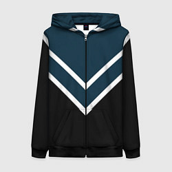 Толстовка на молнии женская Синий с чёрным и белые полосы, цвет: 3D-черный
