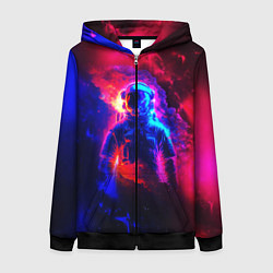 Толстовка на молнии женская Космонавт в пламени, цвет: 3D-черный
