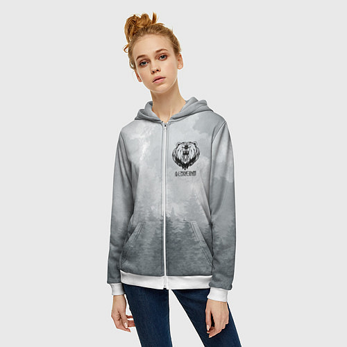 Женская толстовка на молнии Лес мой храм - медведь русич / 3D-Белый – фото 3