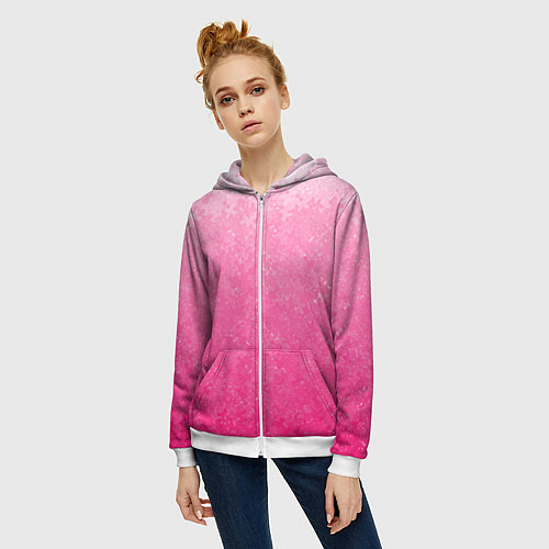Женская толстовка на молнии Розовый градиент с узором / 3D-Белый – фото 3