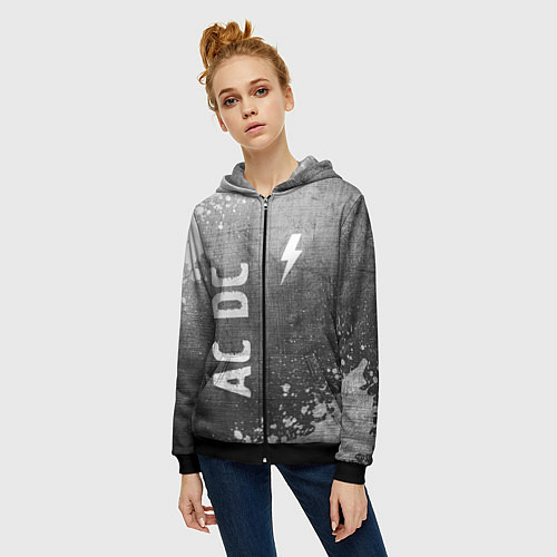 Женская толстовка на молнии AC DC - grey gradient вертикально / 3D-Черный – фото 3