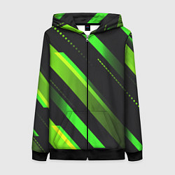 Толстовка на молнии женская Color black green, цвет: 3D-черный
