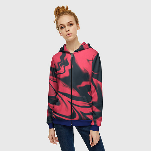 Женская толстовка на молнии Color black red / 3D-Синий – фото 3