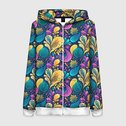 Толстовка на молнии женская Динамическая неоновая абстракция, цвет: 3D-белый