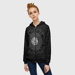 Толстовка на молнии женская Оберег в узоре и руны, цвет: 3D-черный — фото 2
