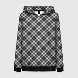 Толстовка на молнии женская Косая черно белая клетка, цвет: 3D-черный